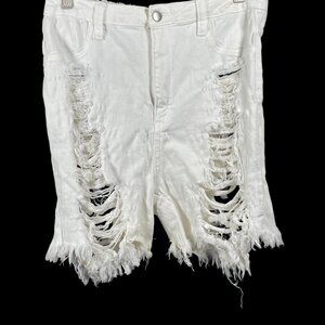Fashion Nova Distressed White Denim shorts